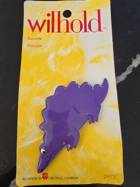 Vintage Wilhold Purple Dinosaur Barrette NOS Original Card 1980s 1990s Retro